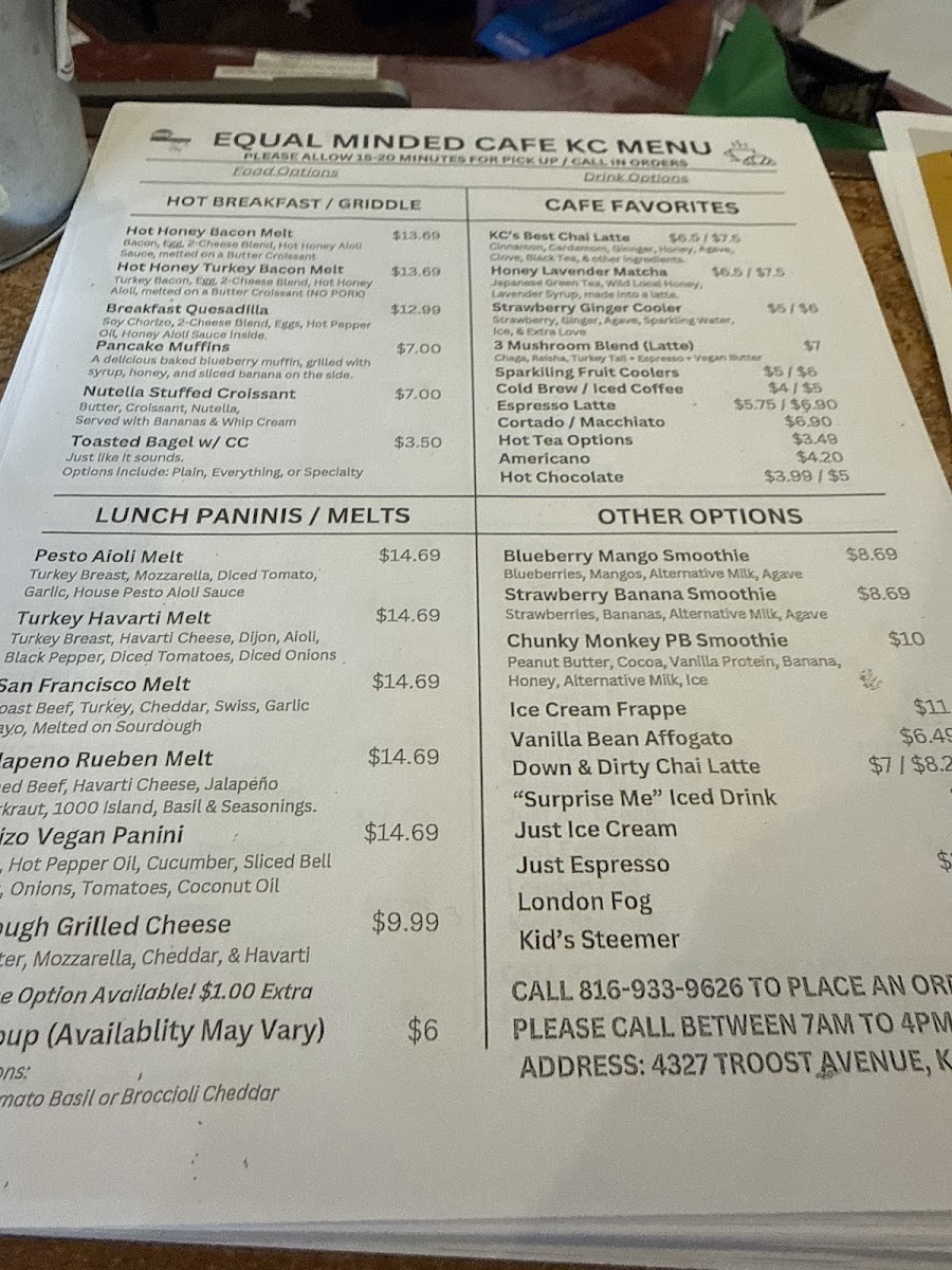 Menu Equal Minded Cafe Kc-1