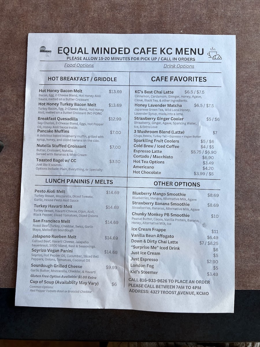 Menu Equal Minded Cafe Kc-4