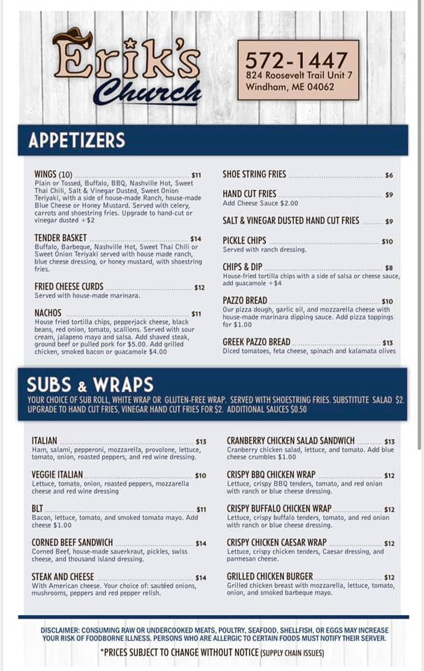 Menu Erik's Church-3
