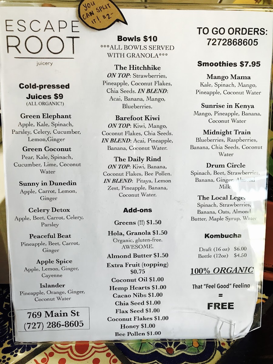 Menu Escape Root Juice + Coffee-4
