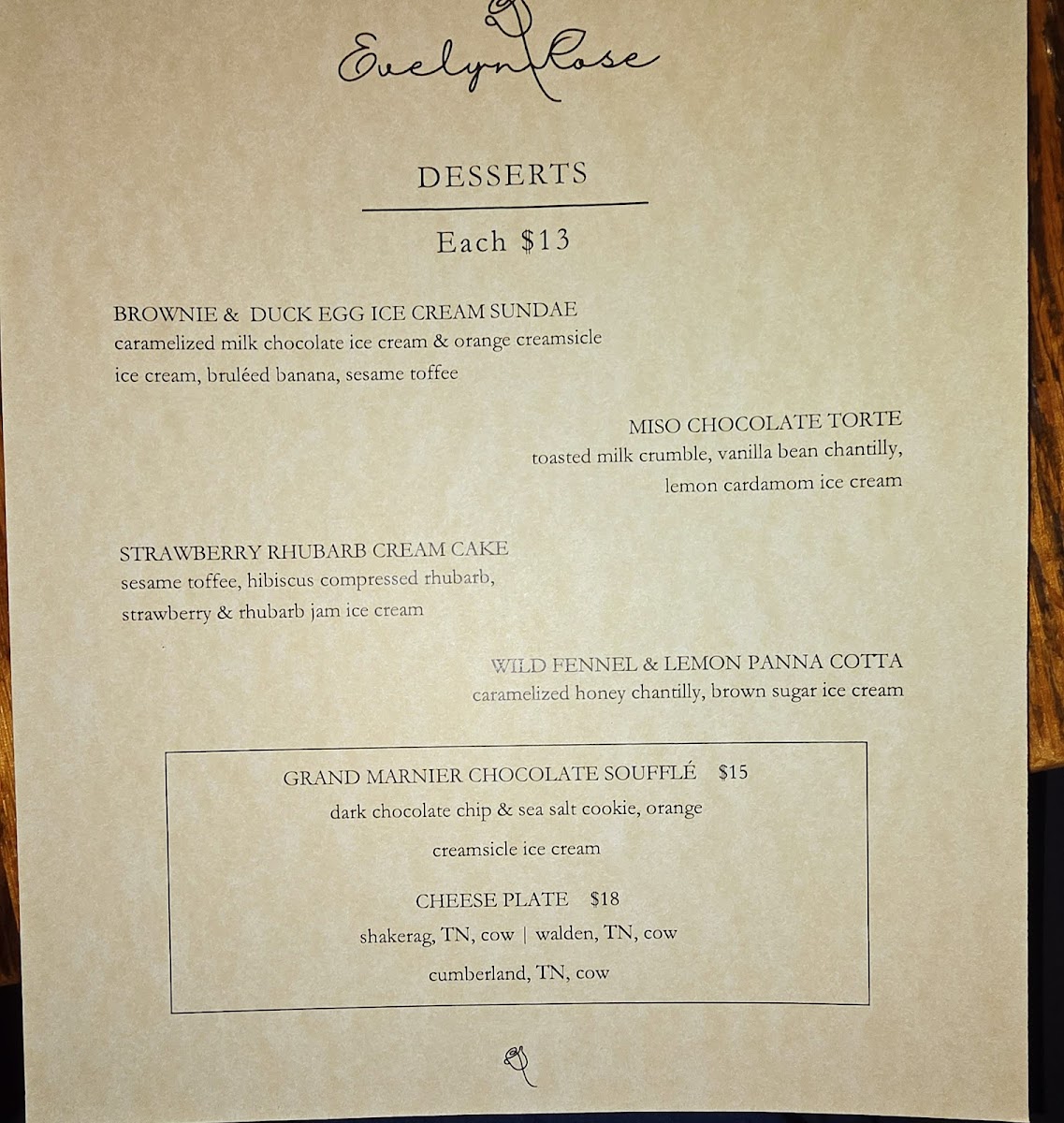 Menu Evelyn Rose-1