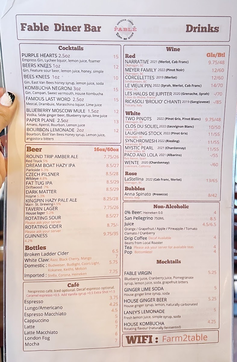 Menu Fable Diner & Bar-5