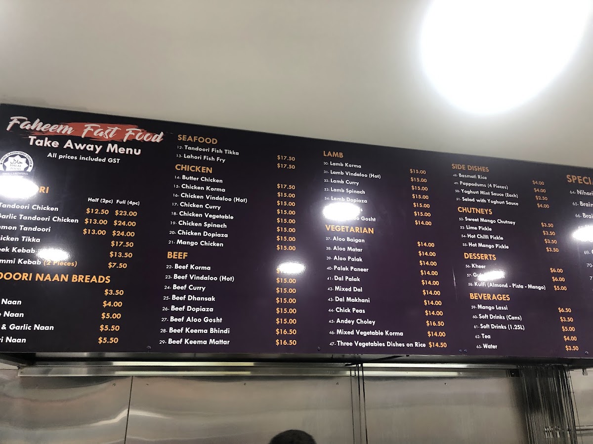 Menu Faheem Fast Food Strathfield-10