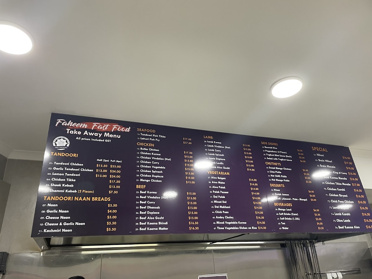 Menu Faheem Fast Food Strathfield-8