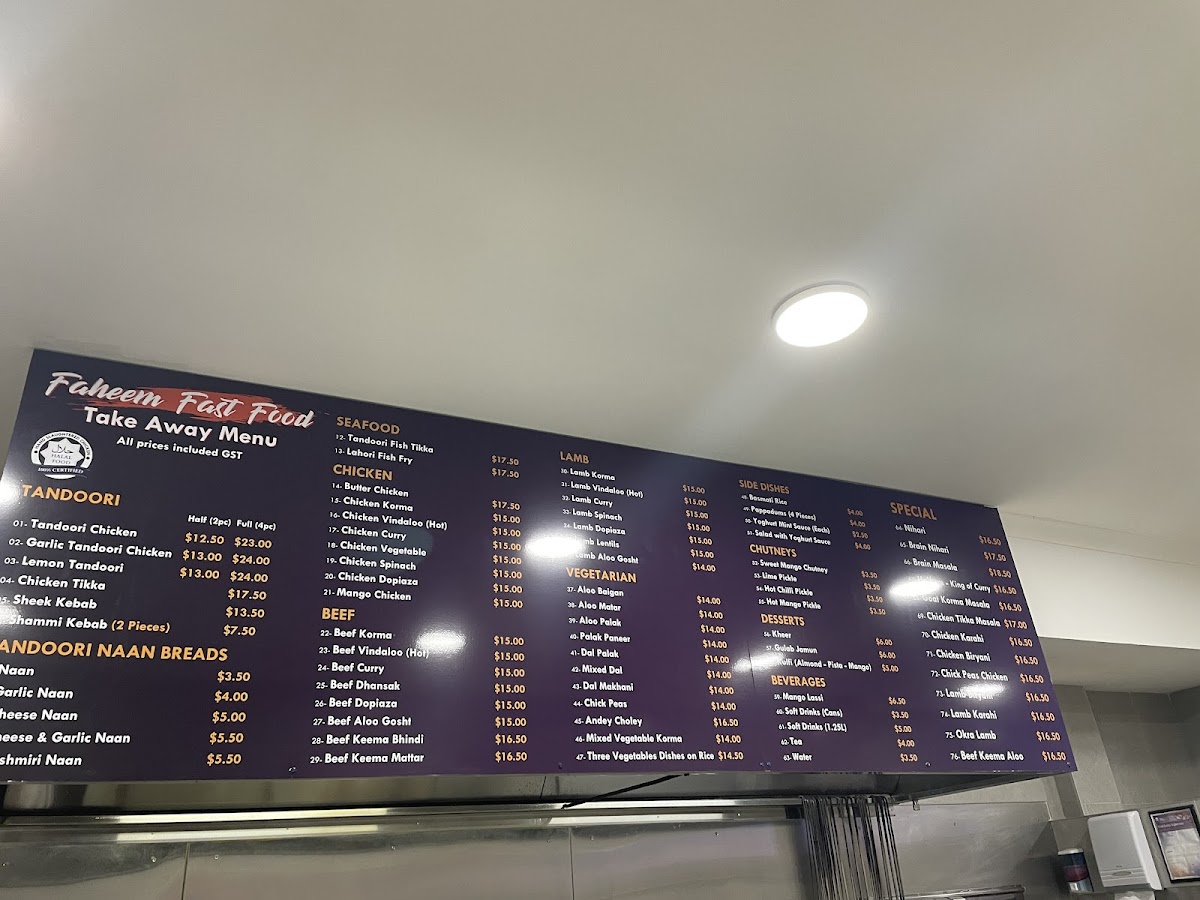 Menu Faheem Fast Food Strathfield-9