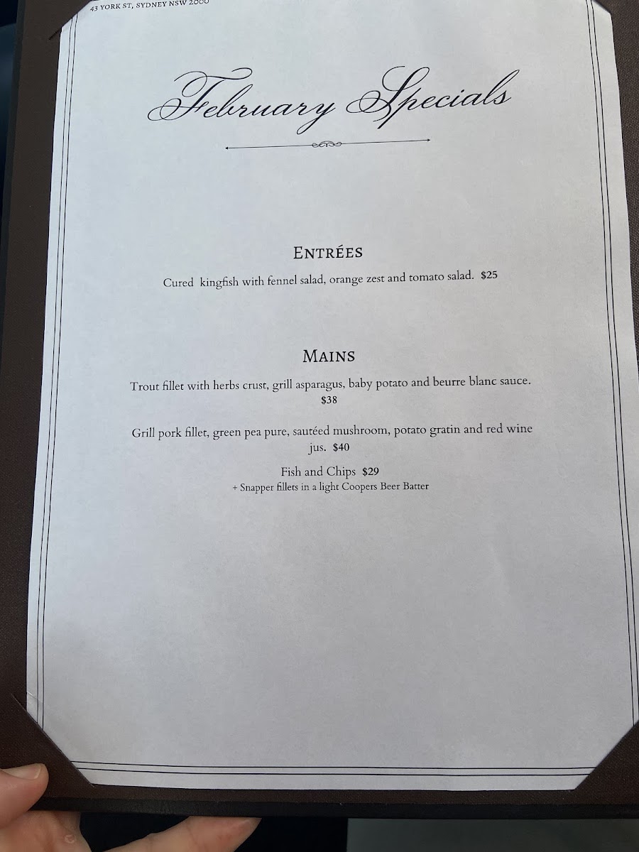 Menu Fairmont Restaurant / Steak House-1