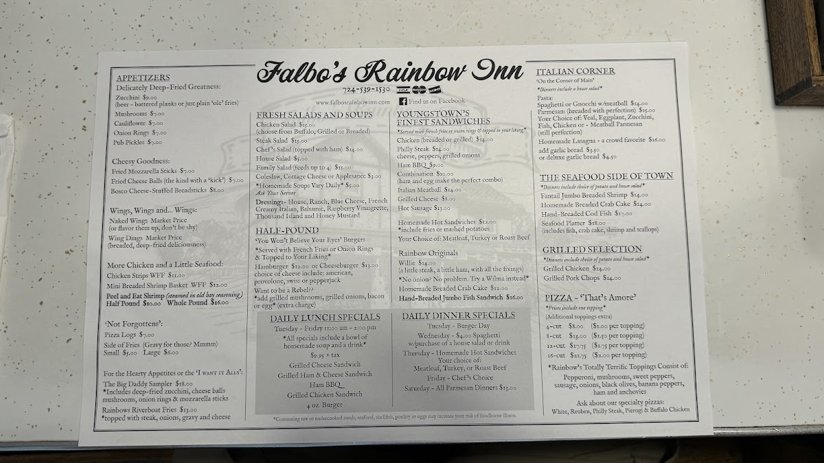 Menu Falbo’S Rainbow Inn-1