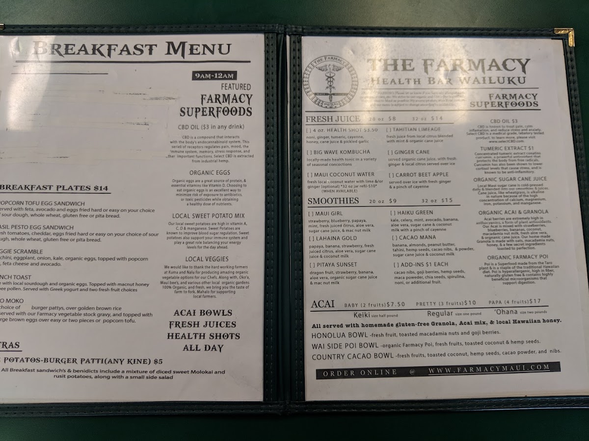 Menu Farmacy Health Bar Wailuku-9