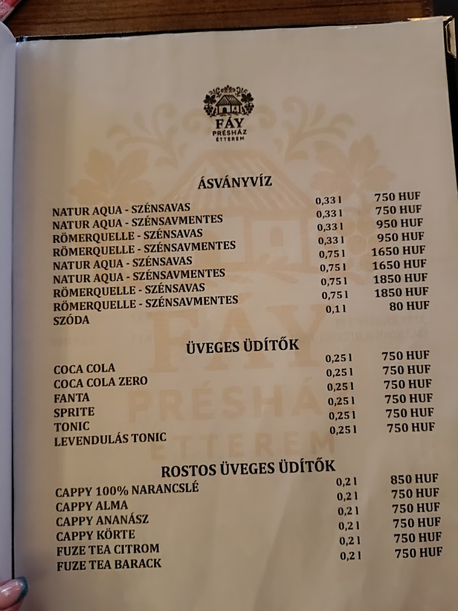 Menu Fáy Présház Étterem-1