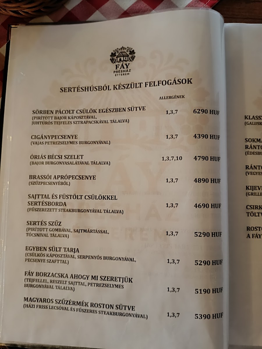 Menu Fáy Présház Étterem-2