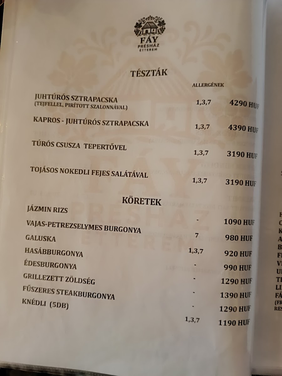 Menu Fáy Présház Étterem-3
