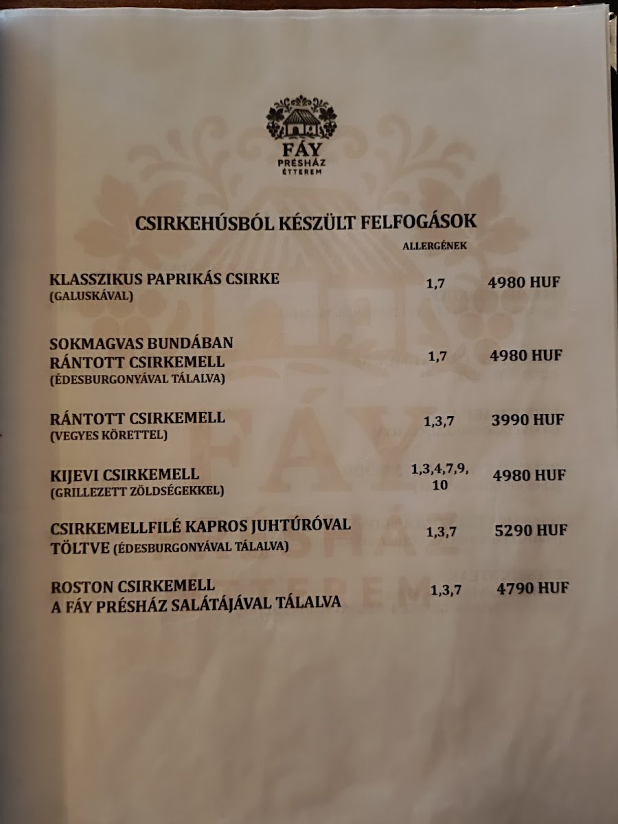 Menu Fáy Présház Étterem-4