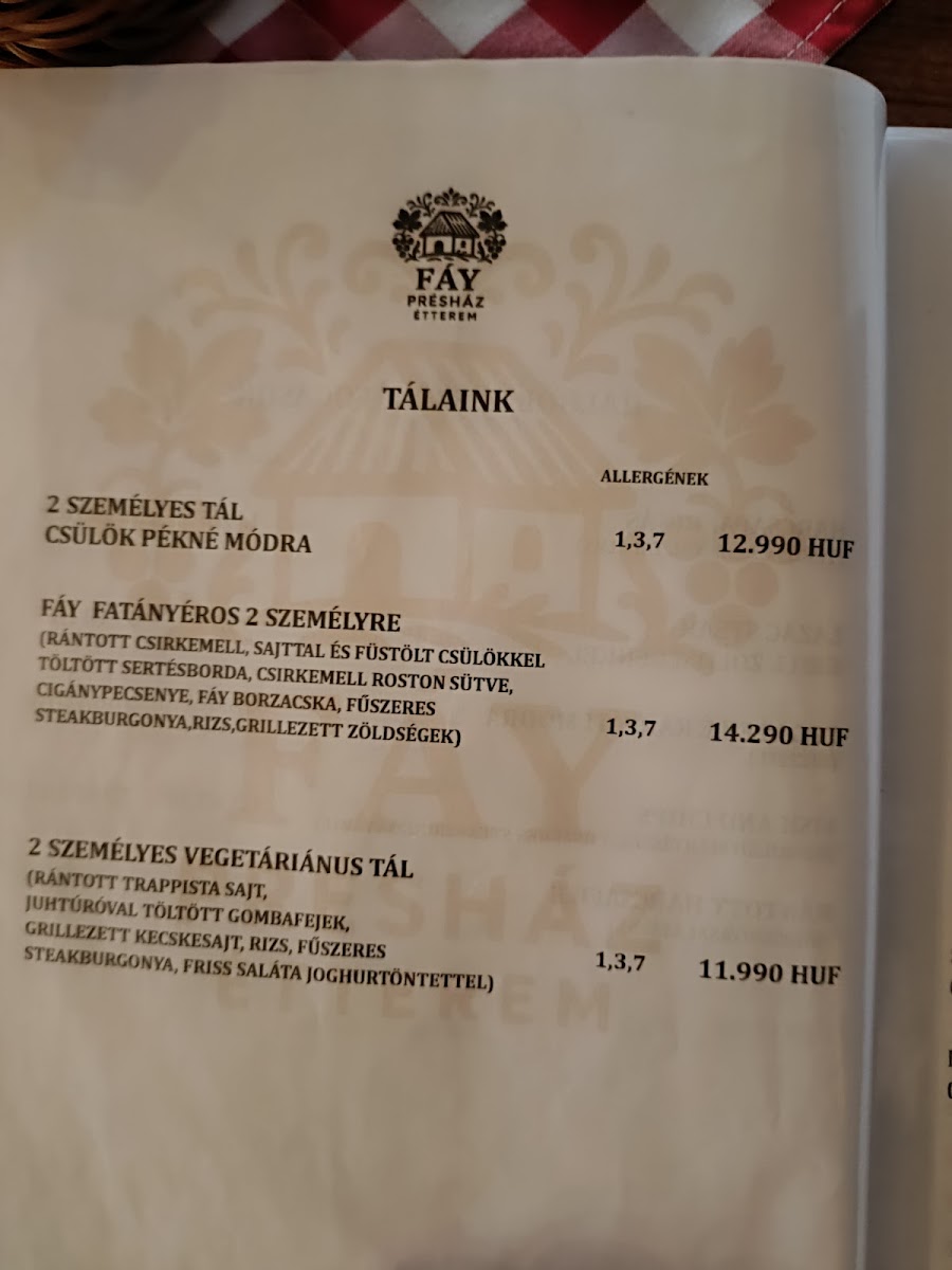 Menu Fáy Présház Étterem-6