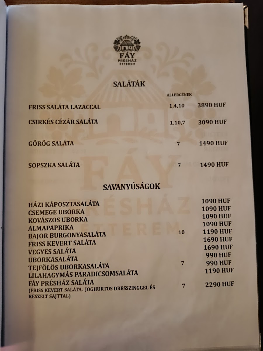 Menu Fáy Présház Étterem-7