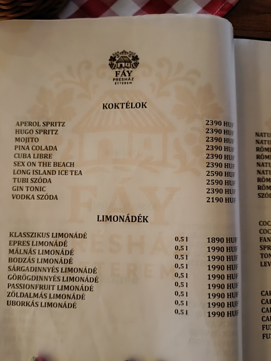 Menu Fáy Présház Étterem-9