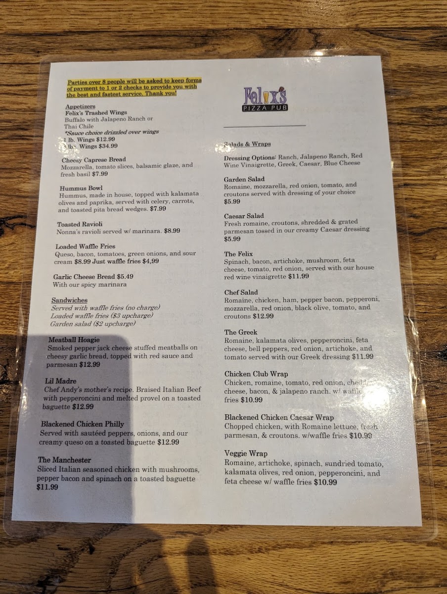Menu Felix's Pizza Pub-8