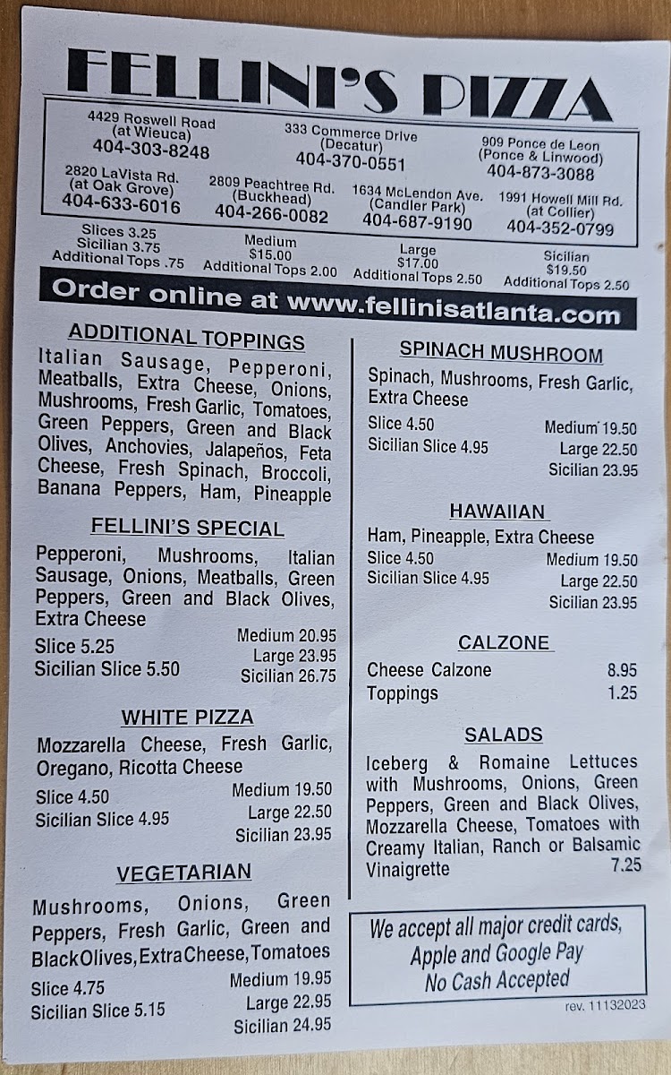 Menu Fellini's Pizza-1
