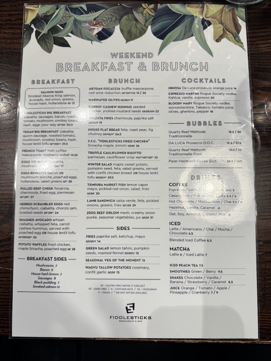 Menu Fiddlesticks Restaurant And Bar-1