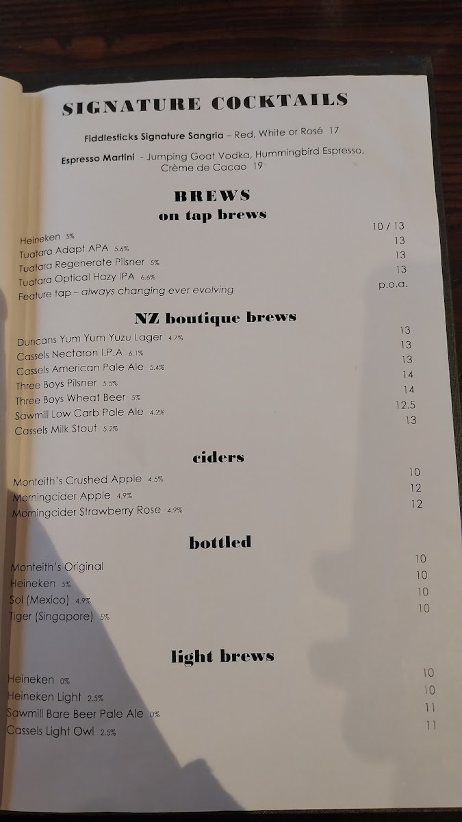 Menu Fiddlesticks Restaurant And Bar-8
