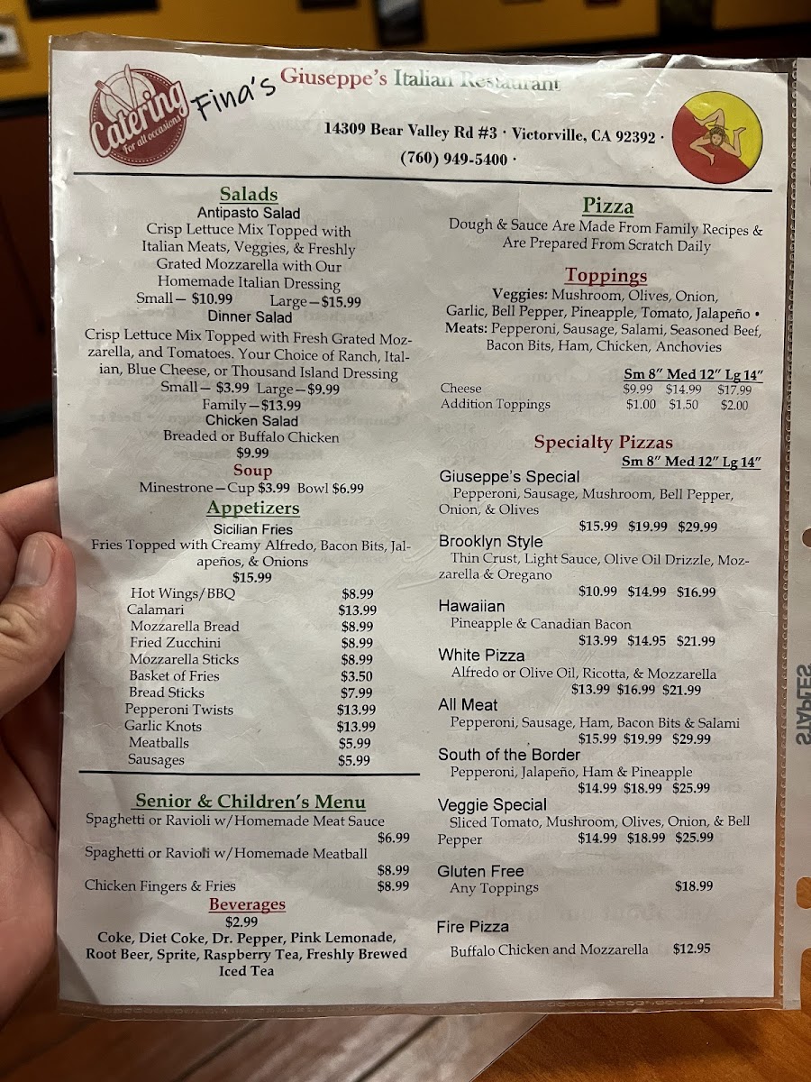 Menu Fina's Giuseppes Italiano Restaurant In Victorville-2