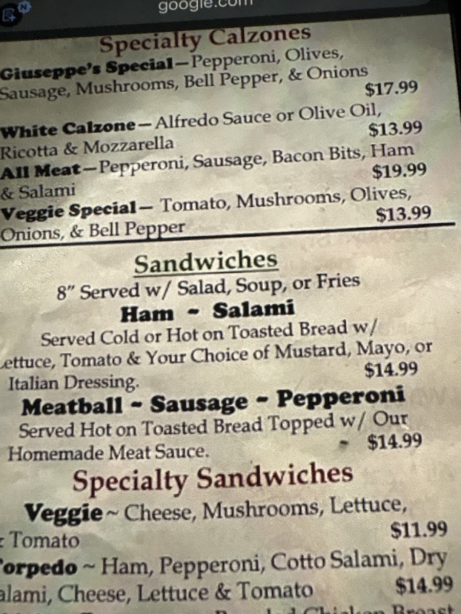 Menu Fina's Giuseppes Italiano Restaurant In Victorville-3