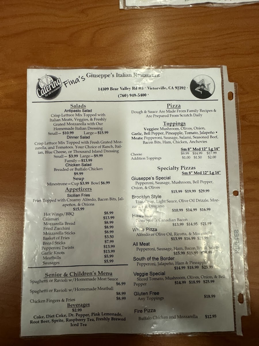 Menu Fina's Giuseppes Italiano Restaurant In Victorville-5