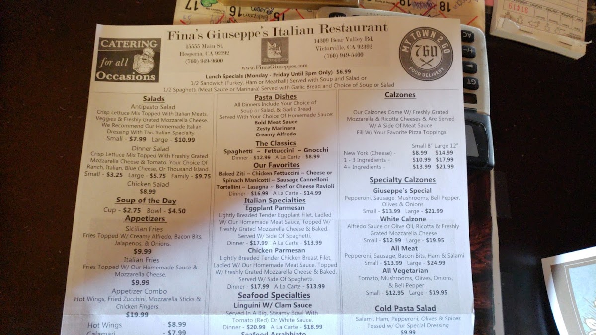 Menu Fina's Giuseppes Italiano Restaurant In Victorville-8