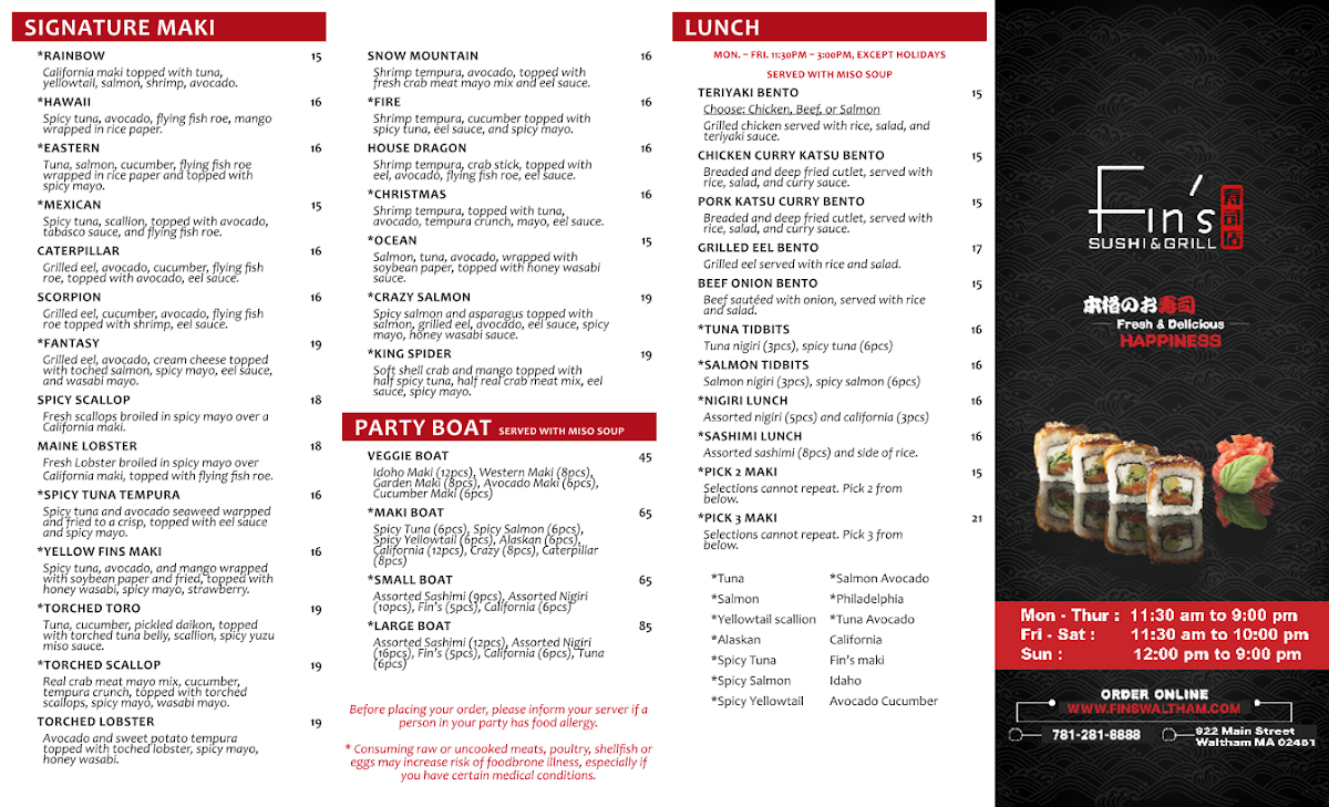 Menu Fin's Sushi And Grill-1