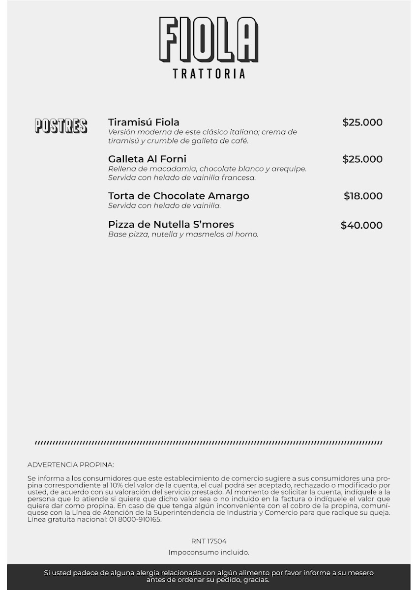 Menu Fiola Trattoria - Hotel Estelar Blue-4