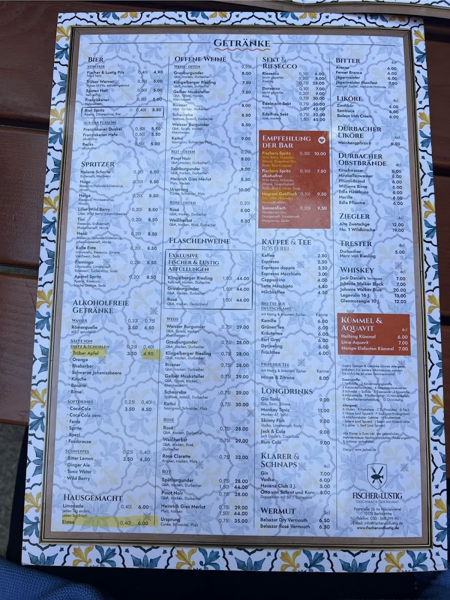 Menu Fischer & Lustig-10