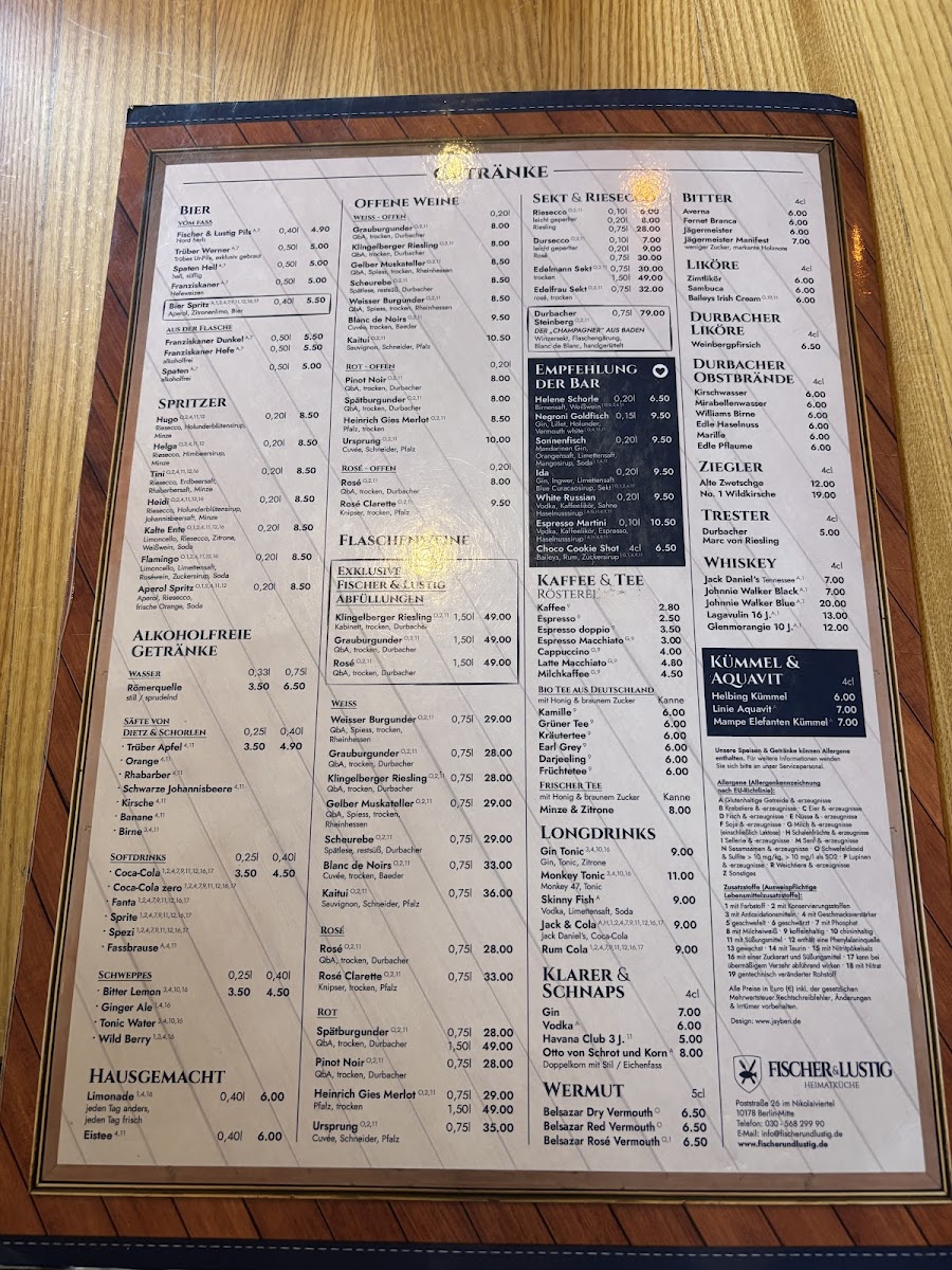 Menu Fischer & Lustig-2