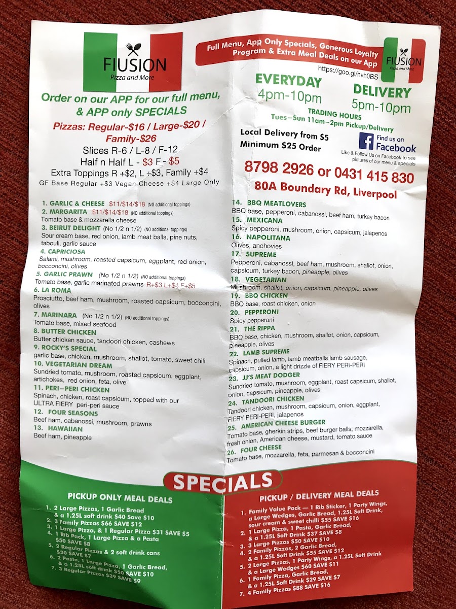 Menu Fiusion Pizza & More Liverpool-9