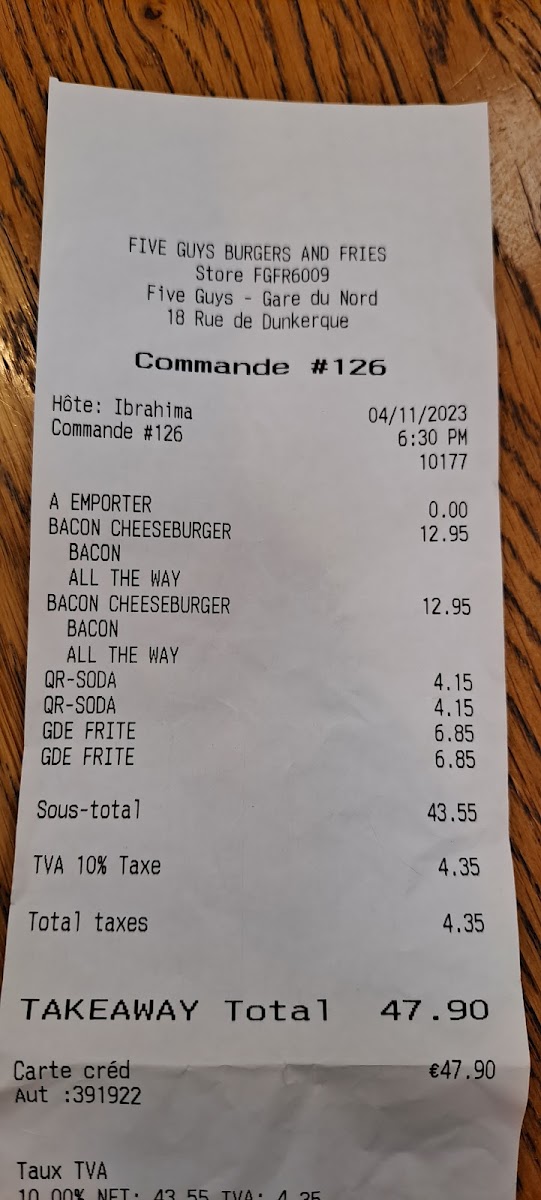 Menu Five Guys Burgers And Fries Gare Du Nord-8