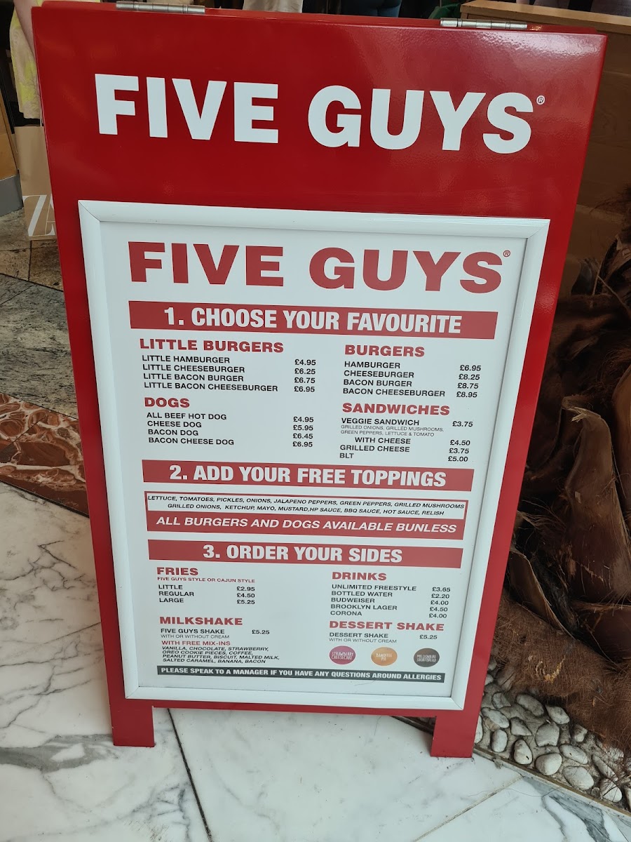 Menu Five Guys Burgers And Fries Trafford Centre-3