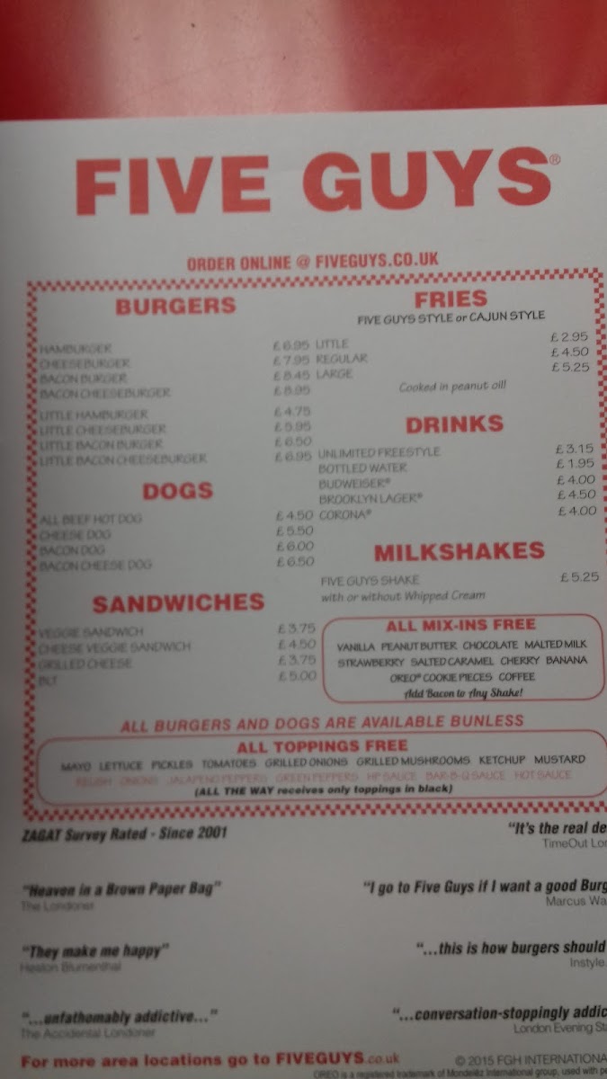 Menu Five Guys Burgers And Fries Trafford Centre-6