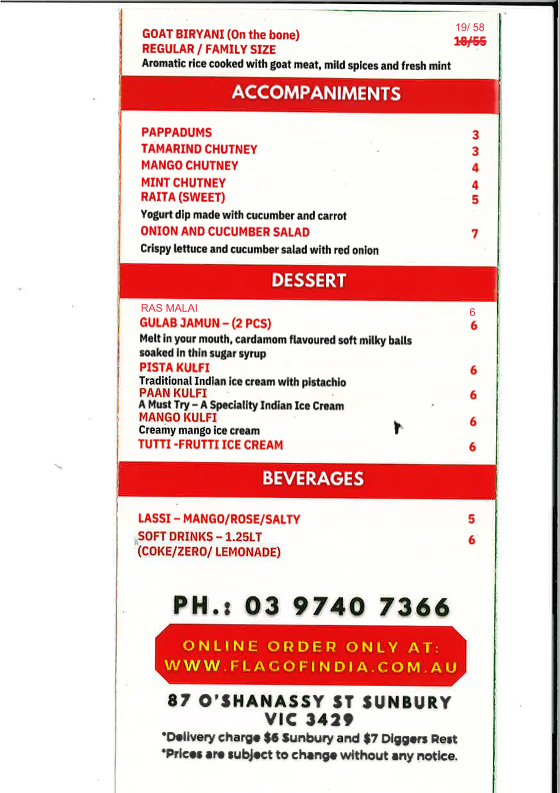 Menu Flag Of India Restaurant-2