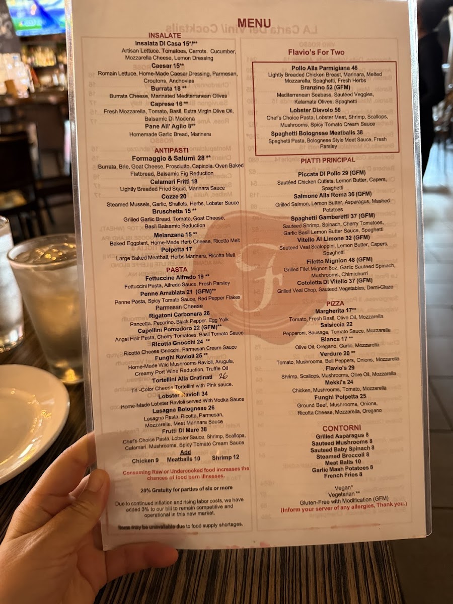 Menu Flavio Restaurant Dc-2