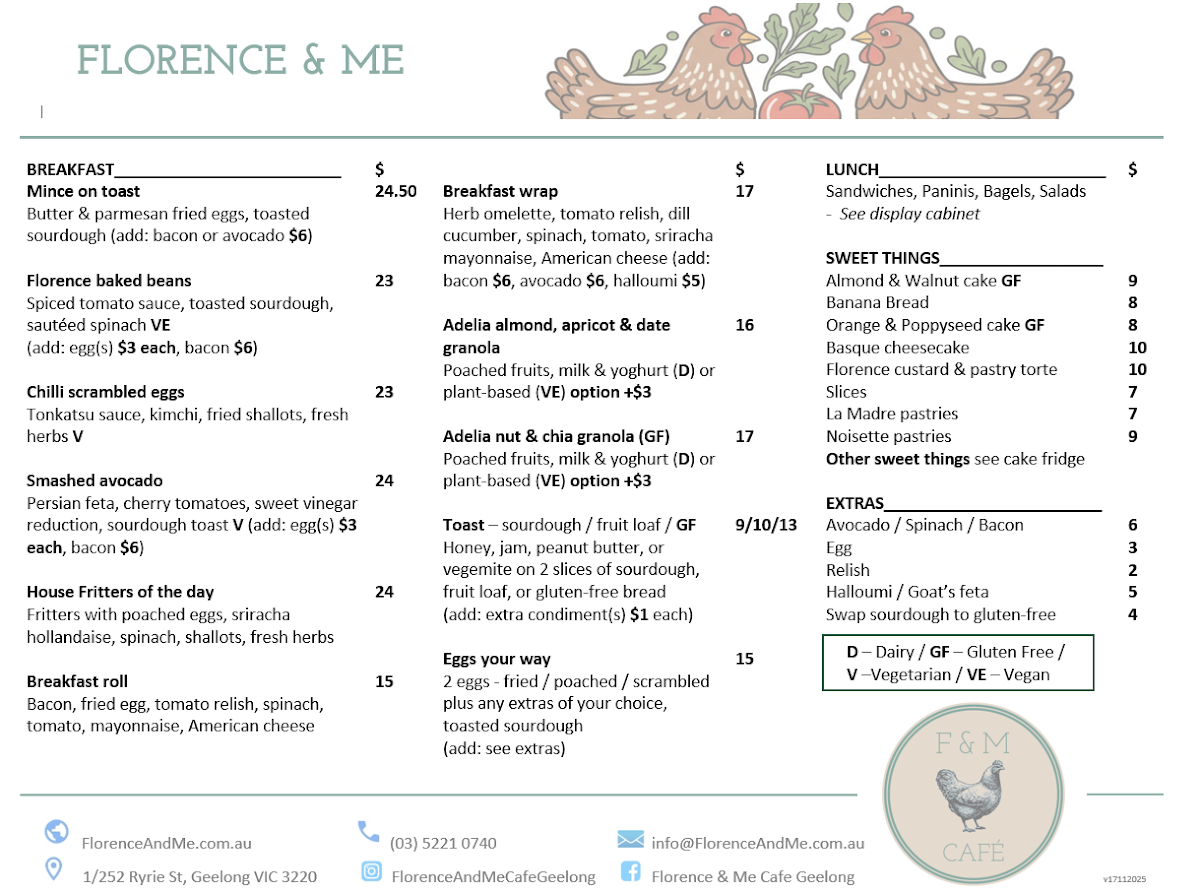 Menu Florence And Me Café Geelong-1