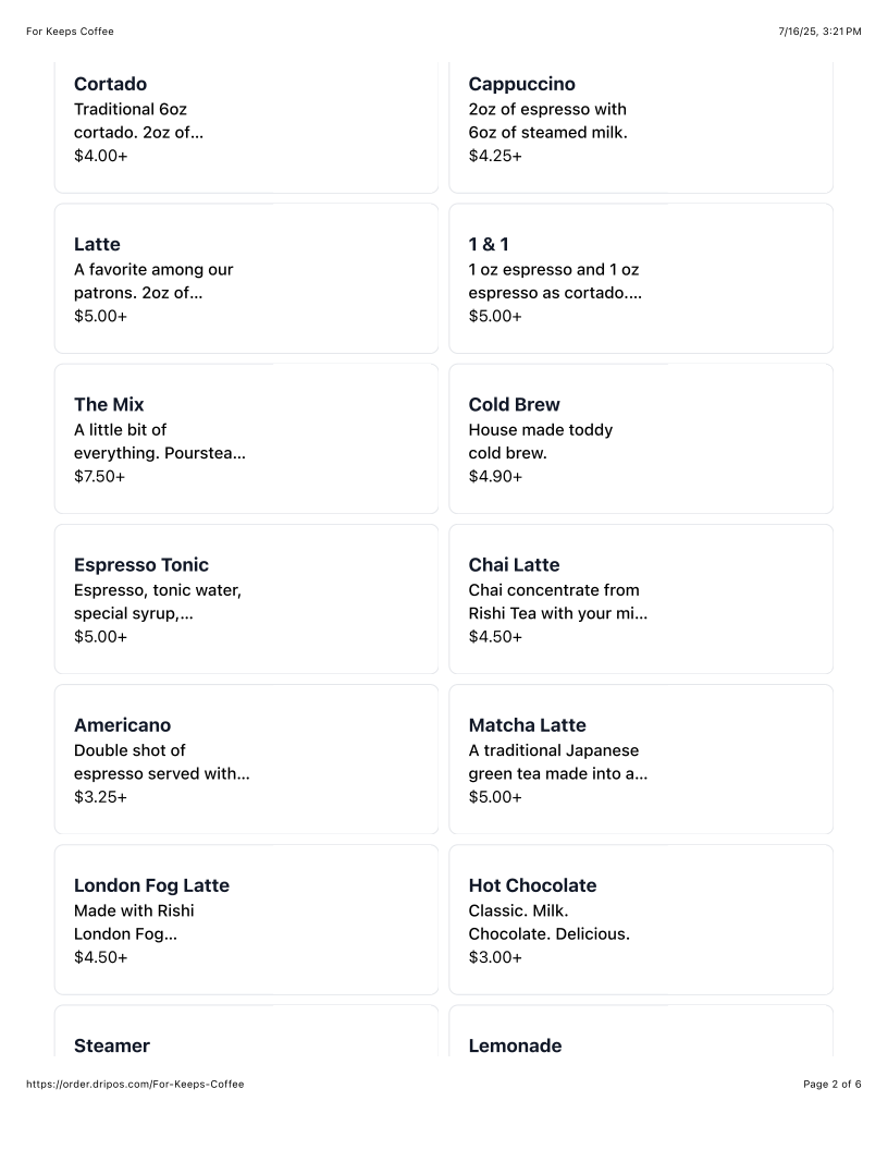 Menu For Keeps Coffee & Bakery-2