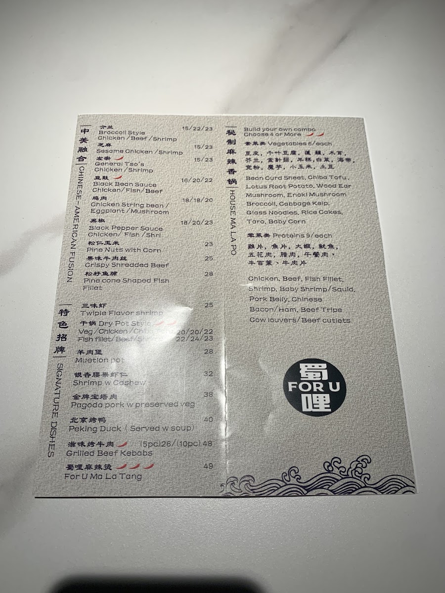 Menu For U-3