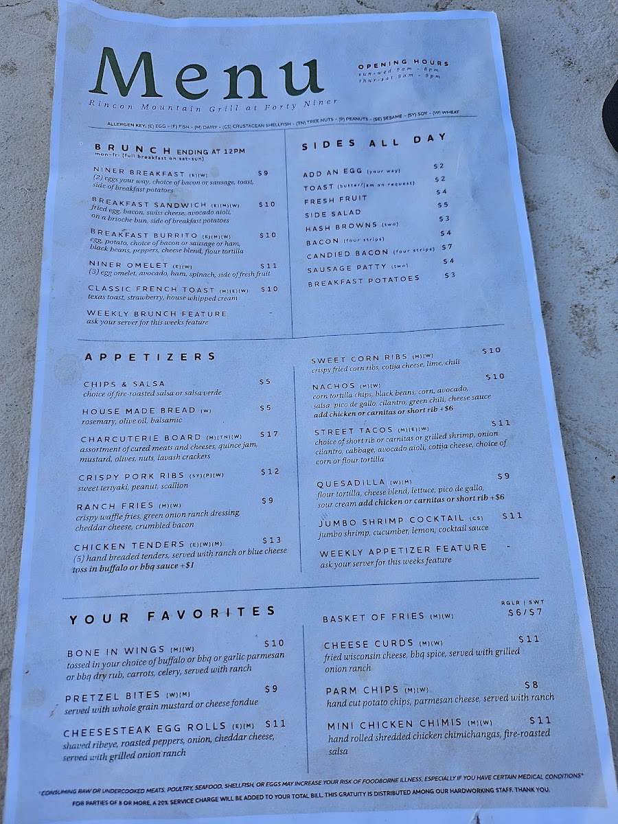 Menu Forty Niner - Rincon Mountain Grill-1