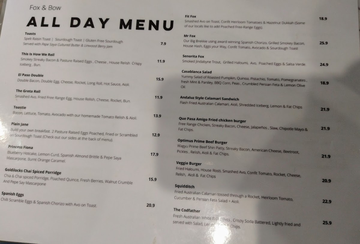 Menu Fox & Bow - Farrer-10