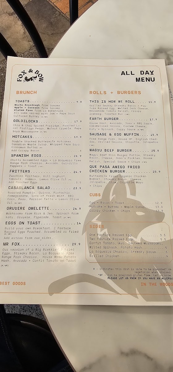 Menu Fox & Bow - Farrer-8