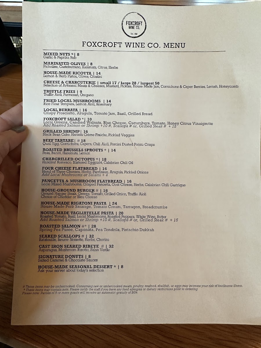 Menu Foxcroft Food & Wine - Greenville-1