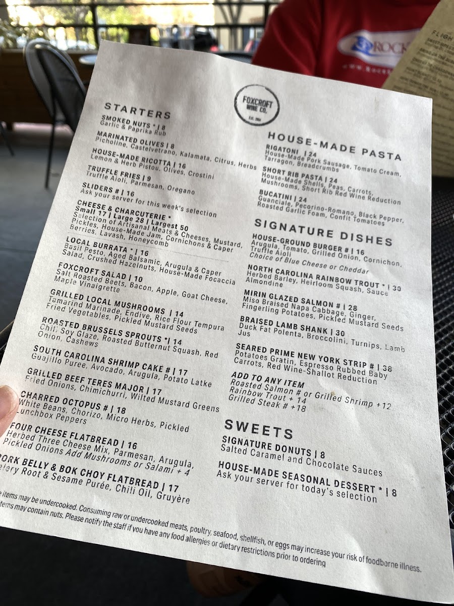 Menu Foxcroft Food & Wine - Greenville-2