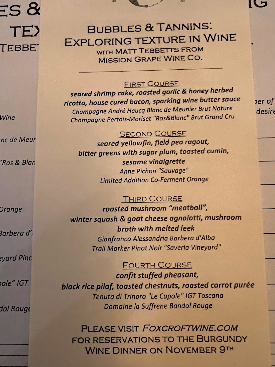 Menu Foxcroft Food & Wine - Greenville-3