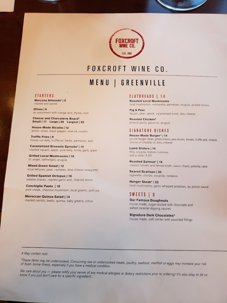 Menu Foxcroft Food & Wine - Greenville-7