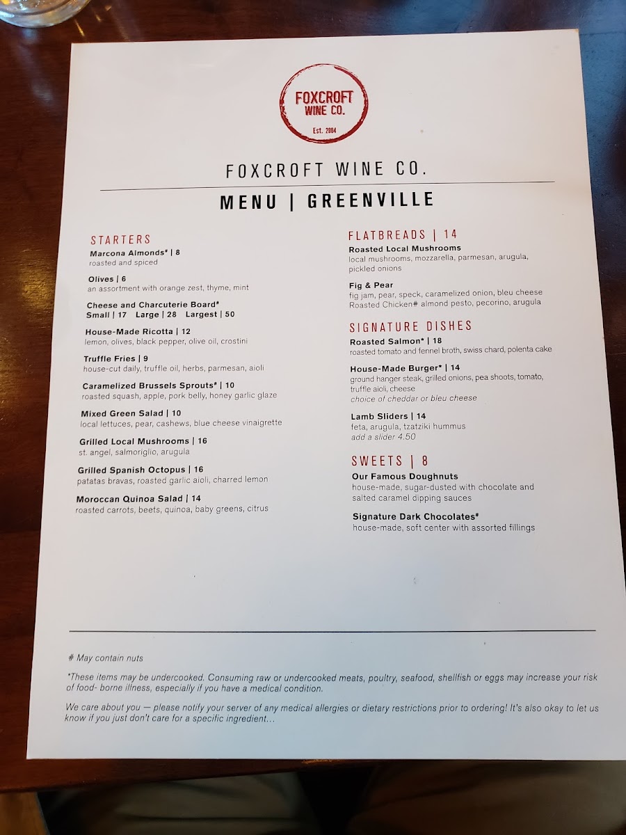 Menu Foxcroft Food & Wine - Greenville-8