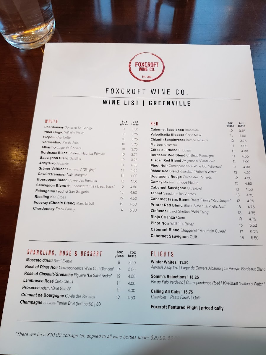 Menu Foxcroft Food & Wine - Greenville-9