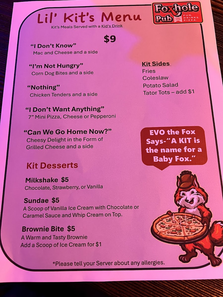 Menu Foxhole Pizza And Pub-1